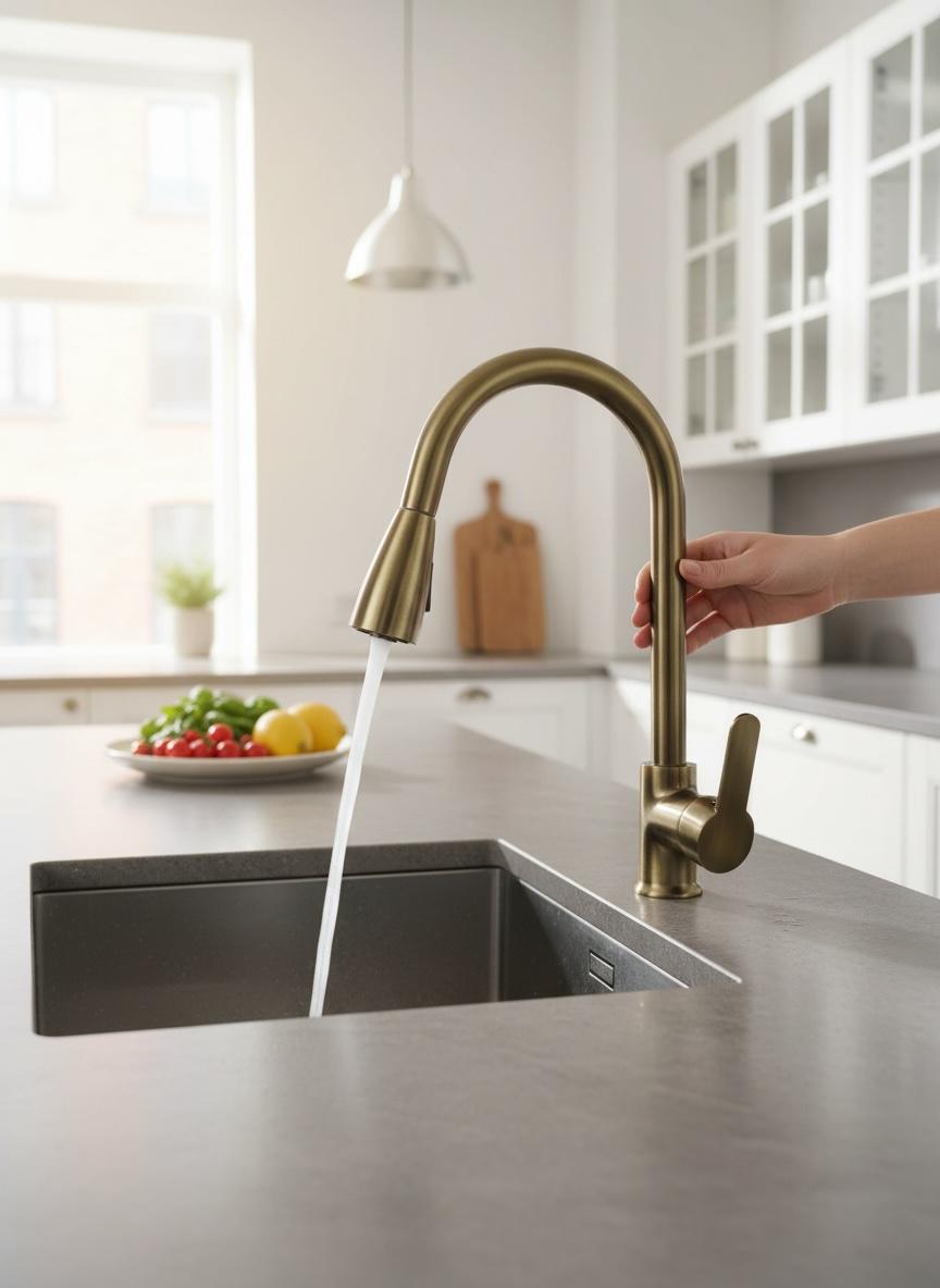 Antik Gold Spiralli Mutfak Bataryası Uzayan Sistem Tazzikleme Özellikli Pirinç Evye Armatür