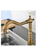 Antik Gold Mutfak Bataryası Vintage Tasarım Mat Antik Gold Eskitme Musluk Pirinç