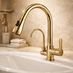 Gold Arıtmalı Spiralli Mutfak Bataryası Tazzikleme Basınç Özellikli Arıtmalara Uygun Evye Armatürü