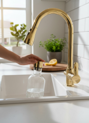 Gold Arıtmalı Spiralli Mutfak Bataryası Tazzikleme Basınç Özellikli Arıtmalara Uygun Evye Armatürü