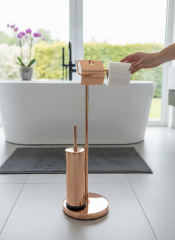 Bakır Klozet Fırçası ve Tuvalet Kağıtlığı Bronz Çöp Kovası Üçlü Banyo Seti Bakır Pedallı Kova