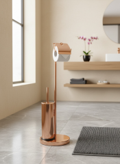 Bakır Klozet Fırçası ve Tuvalet Kağıtlığı Bronz Çöp Kovası Üçlü Banyo Seti Bakır Pedallı Kova