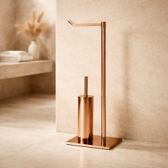 Bakır Ayaklı Banyo Seti Tuvalet Fırçası Tuvalet Kağıtlığı Kare Modern Bronz Banyo Seti