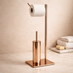 Bakır Ayaklı Banyo Seti Tuvalet Fırçası Tuvalet Kağıtlığı Kare Modern Bronz Banyo Seti