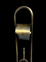 Antik Gold Tuvalet Kağıtlığı ve Fırçalık Seti Ayaklı Banyo Seti Antik Eskitme Pirinç