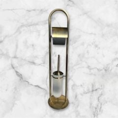 Antik Gold Tuvalet Kağıtlığı ve Fırçalık Seti Ayaklı Banyo Seti Antik Eskitme Pirinç