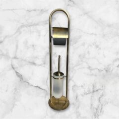 Antik Gold Tuvalet Kağıtlığı ve Fırçalık Seti Ayaklı Banyo Seti Antik Eskitme Pirinç