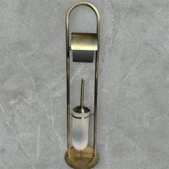 Antik Gold Tuvalet Kağıtlığı ve Fırçalık Seti Ayaklı Banyo Seti Antik Eskitme Pirinç