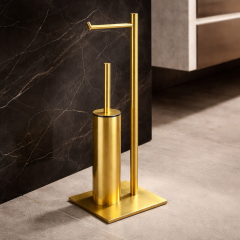 Mat Gold Banyo Ayaklı Set Mat Gold Tuvalet Fırçası Pirinç Materyal Mat Altın Kare Banyo Seti