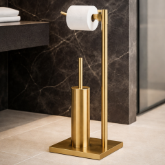 Mat Gold Banyo Ayaklı Set Mat Gold Tuvalet Fırçası Pirinç Materyal Mat Altın Kare Banyo Seti