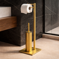 Mat Gold Banyo Ayaklı Set Mat Gold Tuvalet Fırçası Pirinç Materyal Mat Altın Kare Banyo Seti