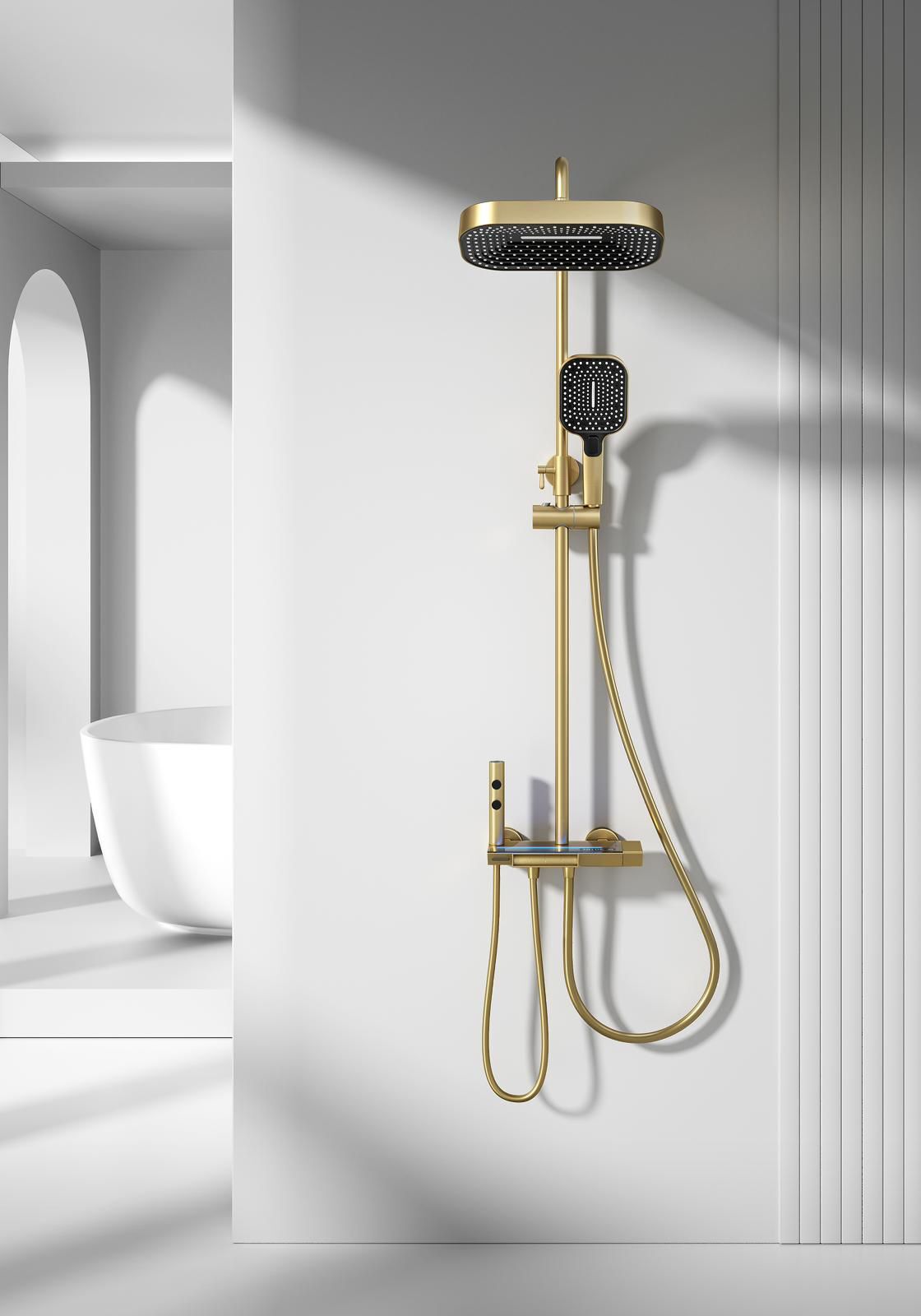 Mat Gold Tepe Yağmurlama Sistemi Dijital Armatür Dahil Mat Altın Duş Seti
