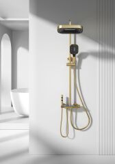 Mat Gold Tepe Yağmurlama Sistemi Dijital Armatür Dahil Mat Altın Duş Seti