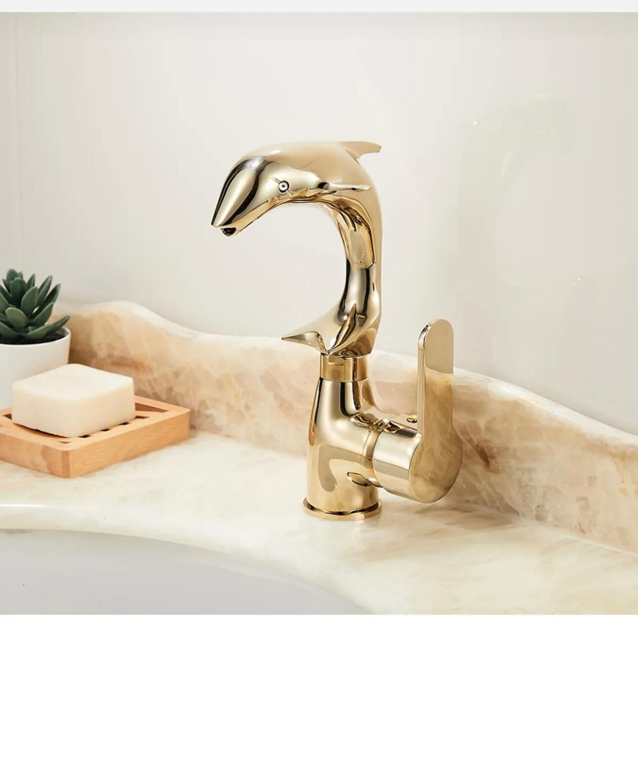 Gold Yunus Balığı Lavabo Bataryası Vintage Özel Tasarım Armatür