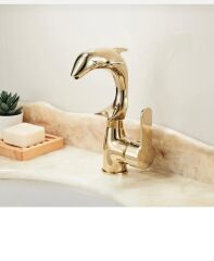 Gold Yunus Balığı Lavabo Bataryası Vintage Özel Tasarım Armatür