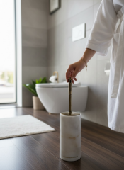 Antik Gold Tuvalet Fırçası Özel Beyaz Mermer Banyo Klozet Fırçası Eskitme Gold Renk