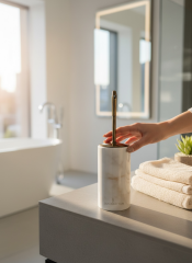 Antik Gold Tuvalet Fırçası Özel Beyaz Mermer Banyo Klozet Fırçası Eskitme Gold Renk