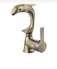 Antik Gold Lavabo Bataryası Yunus Balığı Tasarım Özel Vintage Armatür