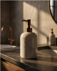 Antik Gold Sıvı Sabunluk Özel Beyaz Mermer Eskitme Gold Sabunluk