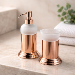 Bakır Sıvı Sabunluk ve Diş Fırçalık Retro Vintage Tasarım Bronz Banyo Seti Sabunluk