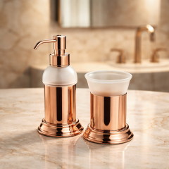 Bakır Sıvı Sabunluk ve Diş Fırçalık Retro Vintage Tasarım Bronz Banyo Seti Sabunluk