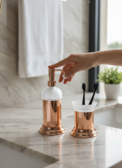 Bakır Sıvı Sabunluk ve Diş Fırçalık Retro Vintage Tasarım Bronz Banyo Seti Sabunluk