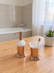 Bakır Sıvı Sabunluk ve Diş Fırçalık Retro Vintage Tasarım Bronz Banyo Seti Sabunluk