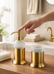 Mat Gold Sıvı Sabunluk ve Diş Fırçası Retro Vintage Tasarım Mat Altın Banyo Aksesuarları