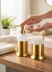 Mat Gold Sıvı Sabunluk ve Diş Fırçası Retro Vintage Tasarım Mat Altın Banyo Aksesuarları