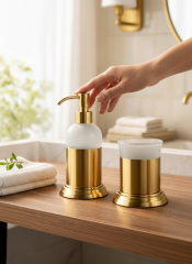 Mat Gold Sıvı Sabunluk ve Diş Fırçası Retro Vintage Tasarım Mat Altın Banyo Aksesuarları