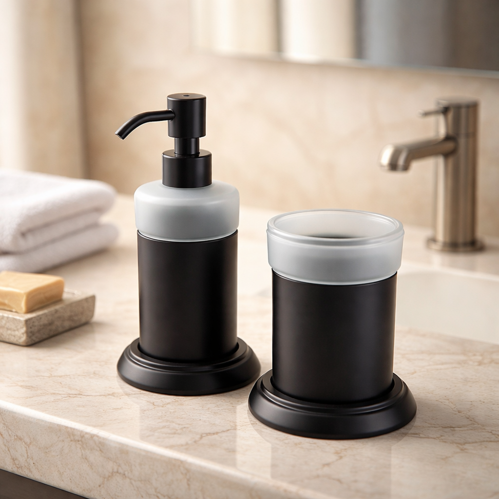 Siyah Sabunluk ve Diş Fırçalık Retro Vintage Tasarım Banyo Sıvı Sabunluk ve Fırçalık Pirinç Malzeme