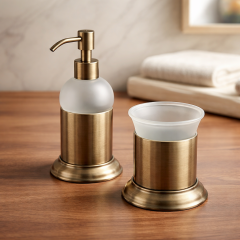 Antik Gold Sıvı Sabunluk ve Diş Fırçalık Seti Retro Vintage Tasarım Pirinç Malzeme Eskitme Gold Renk