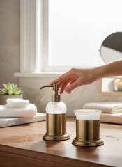 Antik Gold Sıvı Sabunluk ve Diş Fırçalık Seti Retro Vintage Tasarım Pirinç Malzeme Eskitme Gold Renk