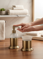 Antik Gold Sıvı Sabunluk ve Diş Fırçalık Seti Retro Vintage Tasarım Pirinç Malzeme Eskitme Gold Renk