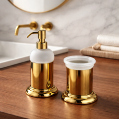 Gold Sıvı Sabunluk ve Diş Fırçalık Retro Vintage Tasarım Gold Banyo Seti Pirinç Paslanmaz