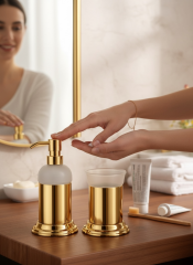 Gold Sıvı Sabunluk ve Diş Fırçalık Retro Vintage Tasarım Gold Banyo Seti Pirinç Paslanmaz