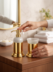 Gold Sıvı Sabunluk ve Diş Fırçalık Retro Vintage Tasarım Gold Banyo Seti Pirinç Paslanmaz