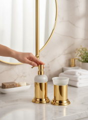 Gold Sıvı Sabunluk ve Diş Fırçalık Retro Vintage Tasarım Gold Banyo Seti Pirinç Paslanmaz