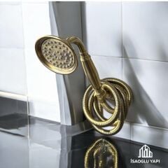 Antik Gold Duş Sistemi Vintage Tasarım Batarya Dahil Set Pirinç Materyal