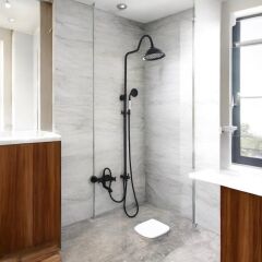 Siyah Duş Sistemi Vintage Klasik Tasarım Batarya Dahil Siyah Duş Yağmurlama