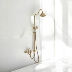 Gold Duş Seti Batarya Dahil Gold Yağmurlama Klasik Tasarım Vintage Pirinç 5 Yıl Garanti