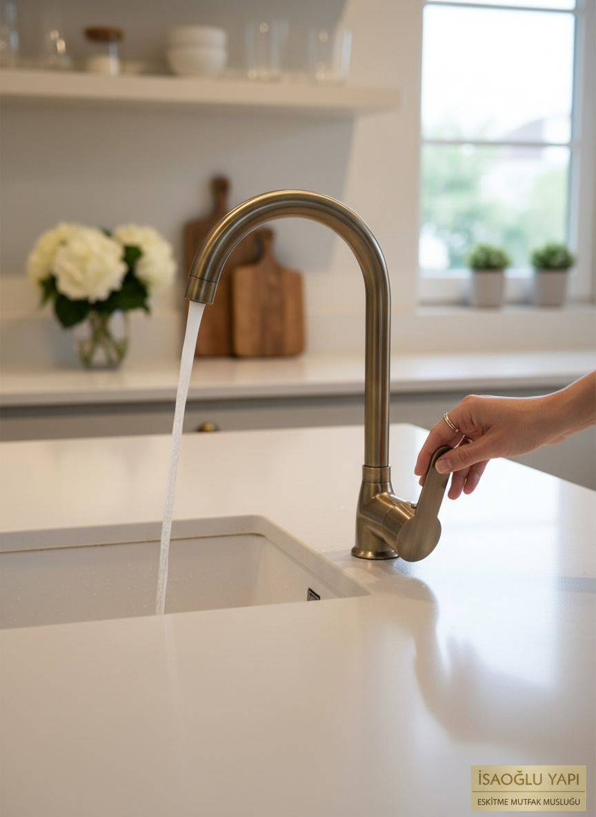 Antik Gold Mutfak Bataryası Eskitme Gold Pirinç Evye Armatürü 360 Derece Dönebilen Boru