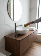 Antrasit Çanak Lavabo Bataryası Slim Yuvarlak Tasarım Antrasit Gri Yüksek Model Lavabo Armatür