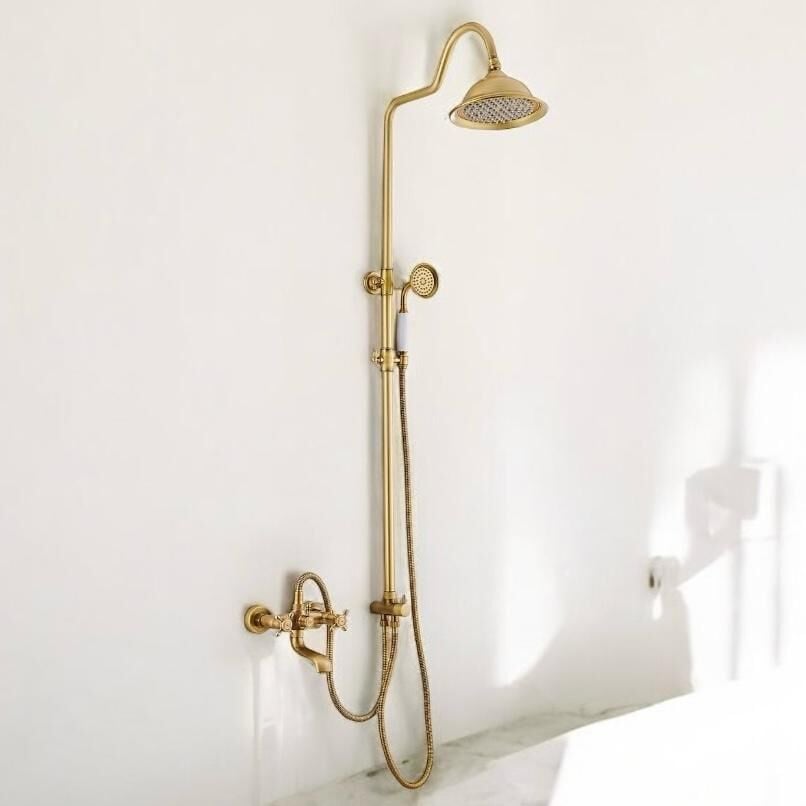 Antik Gold Duş Sistemi Batarya Dahil Pirinç Yağmurlama Seti 5 Yıl Garantili Country Tasarım