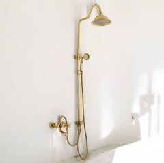 Antik Gold Duş Sistemi Batarya Dahil Pirinç Yağmurlama Seti 5 Yıl Garantili Country Tasarım