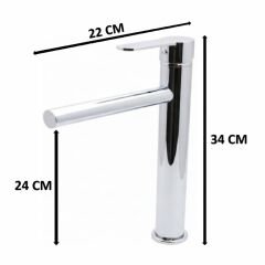 Silver Gümüş Çanak Lavabo Bataryası Slim Yuvarlak Tasarım Gümüş Gri Yüksek Model Lavabo Armatür