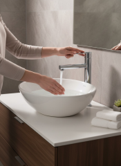 Silver Gümüş Çanak Lavabo Bataryası Slim Yuvarlak Tasarım Gümüş Gri Yüksek Model Lavabo Armatür