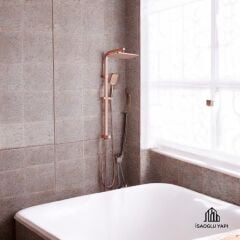 Bronz Duş Seti Bakır Banyo Bataryası Dahil Kare Premium Yağmurlama Başlık