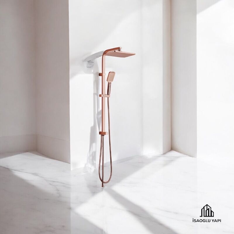 Bronz Duş Seti Bakır Banyo Bataryası Dahil Kare Premium Yağmurlama Başlık