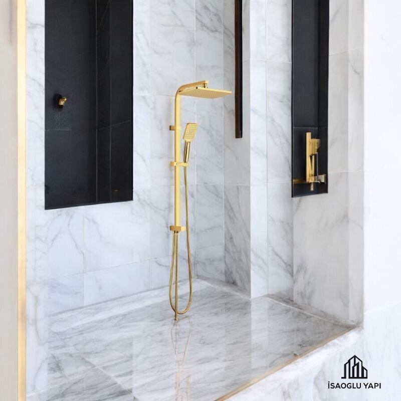 Gold Duş Sistemi Kare Premium Banyo Bataryası Dahil Gold Yağmurlama